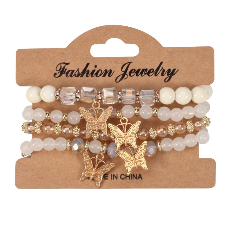 Wholesale Bohemian Multi-layer Butterfly Handmade Beads 4 Pieces/set Artificial Crystal Glass Diamond Bracelet